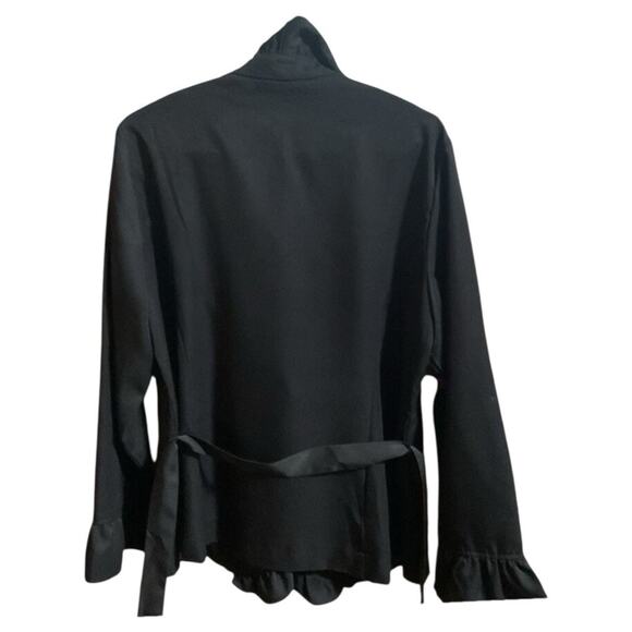Donna Moore Blouse SZ M Black Light Weight Classy Dressy Ruffle Trim Waist Tie - Picture 7 of 9
